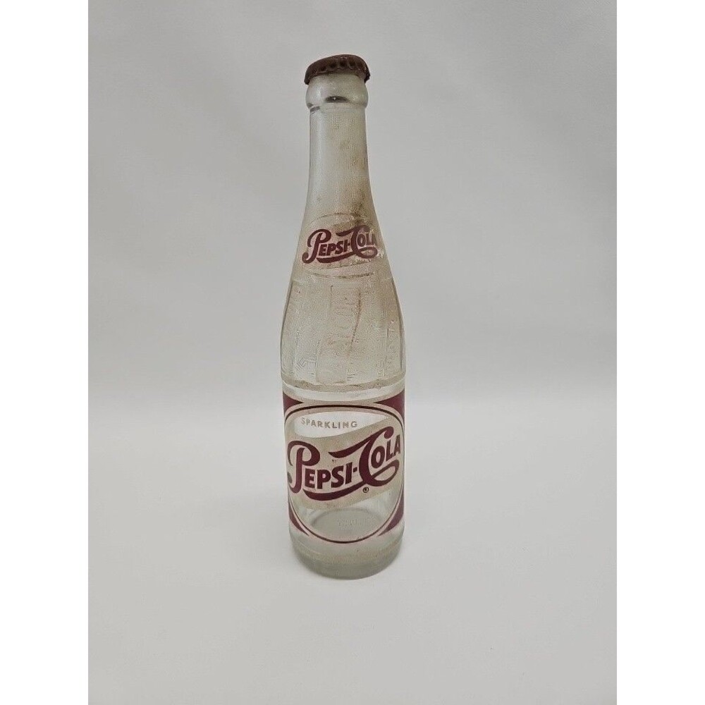 Vintage Pepsi-Cola Glass Bottle 12oz Red White Label Embossed Script Collectible